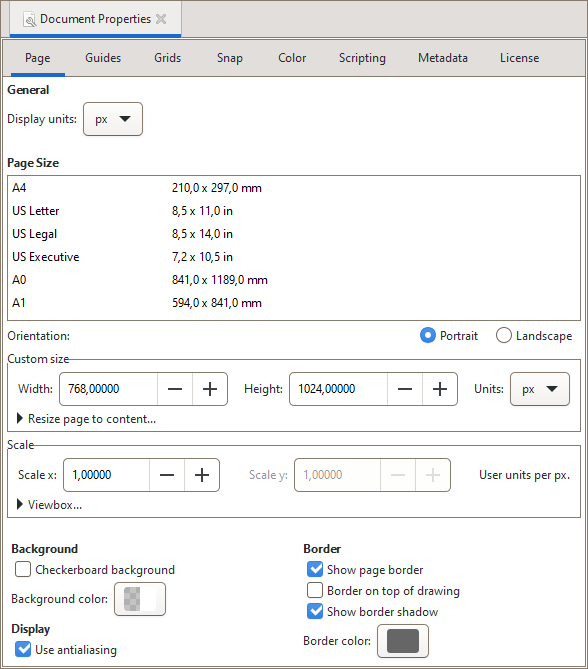 Ändra inställningarna i :guilabel:`Resize Page to Content` (Återställ sidan till innehåll)