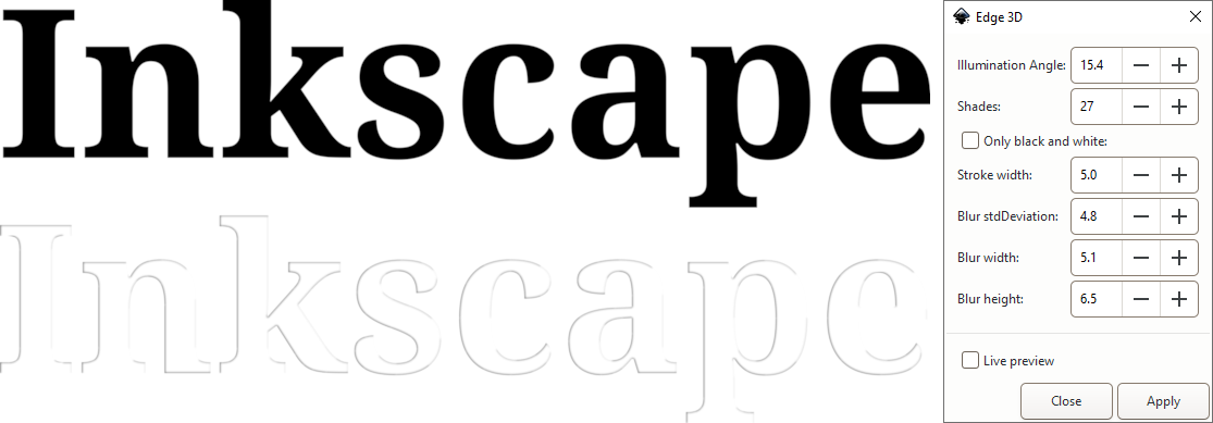 En kanteffekt applicerad på ordet "Inkscape