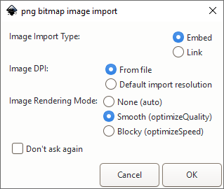 Dialog för import av bitmapbilder med importalternativ